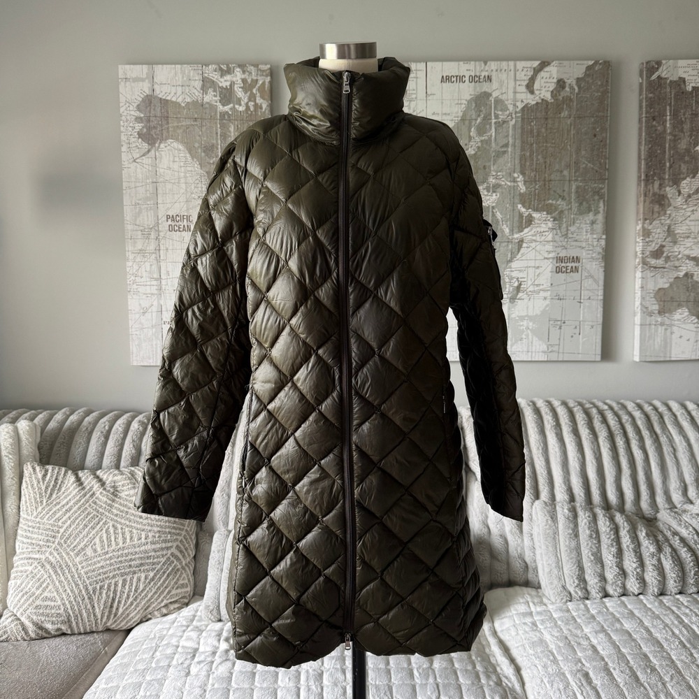 Lauren Ralph Lauren Olive Green Diamond Quilted Down Puffer Coat Womens Medium